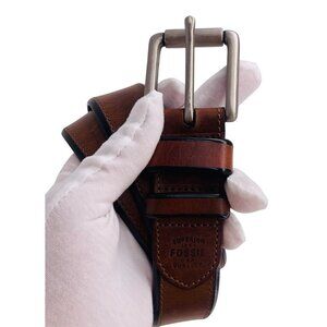 Mens Fossil Brown Leather Belt With Silver Buckle SIZE 40
